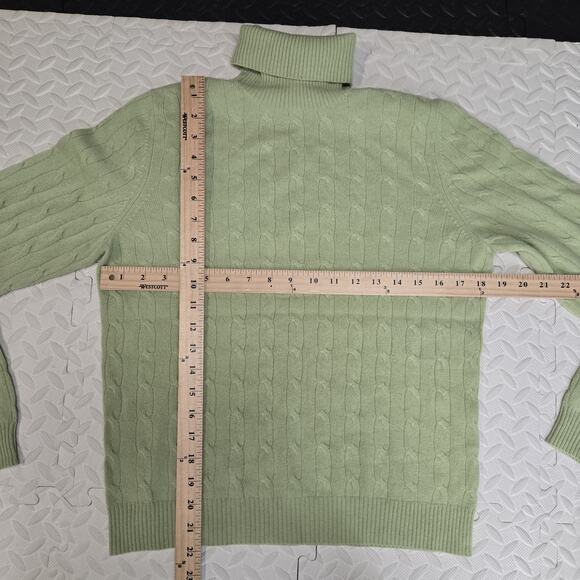 Charter Club 100% Cashmere Turtleneck Sweater Womens Medium Cable Knit Green - Picture 6 of 8